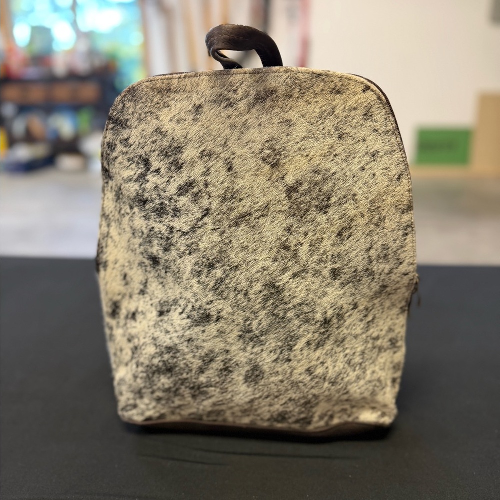 Stylish Brown with Black and White Hide Women’s Leather Backpack